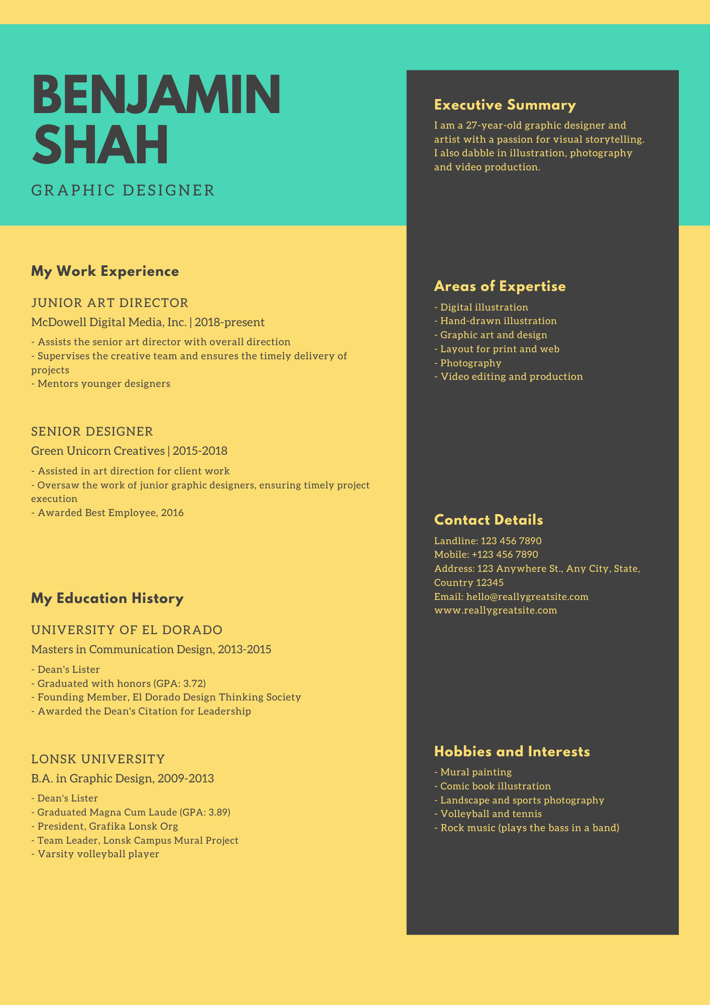 Yellow and Green Modern Creative Resume