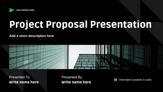 Project proposal business presentation, minimalist corporate dark color scheme