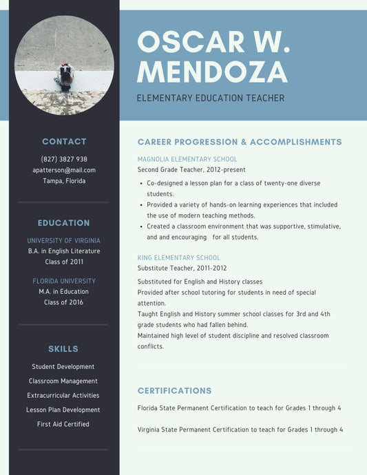 Blue-black photo, geometric personal introduction, English resume