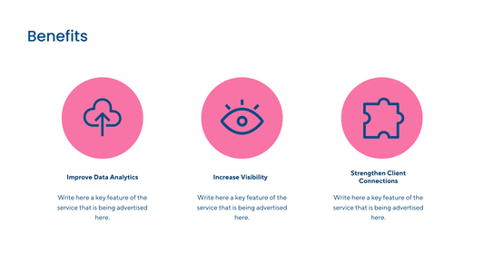 New Products and Services Business Website in Pink White Dark Blue 2D Illustration Style