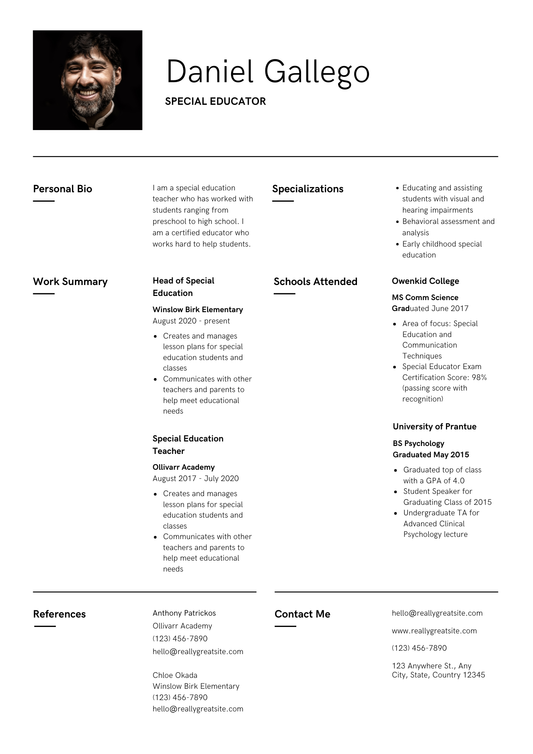 Black Simple Special Educator Resume