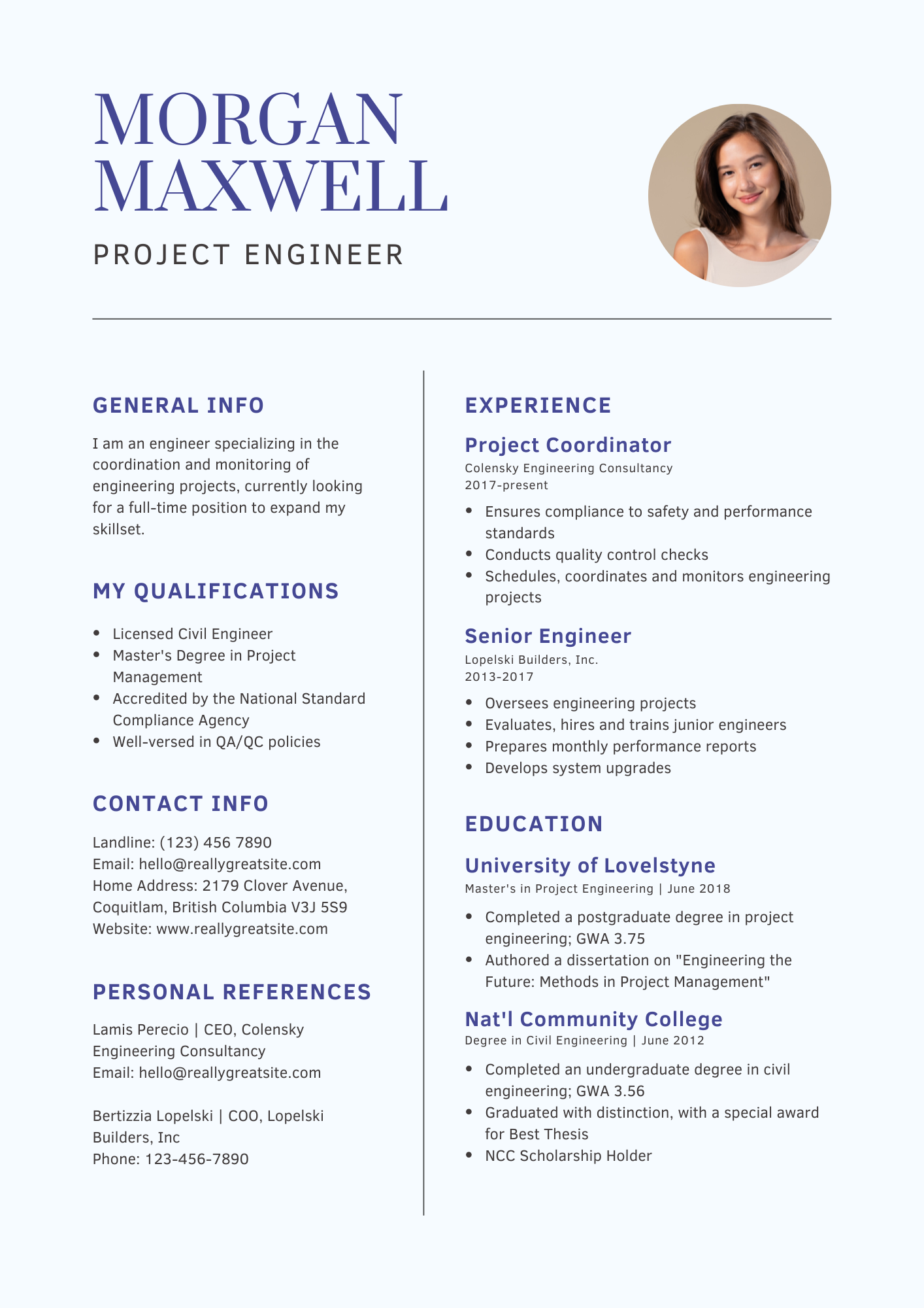 Blue Text Minimalist Engineering Resume