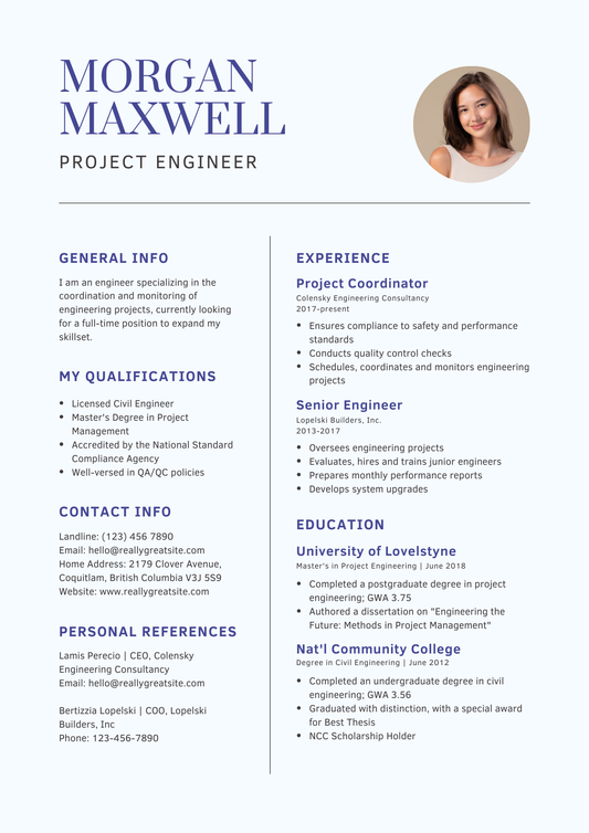 Blue Text Minimalist Engineering Resume
