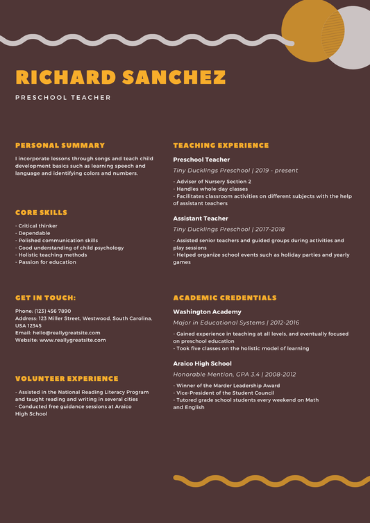 Brown Yellow Circles Creative Resume
