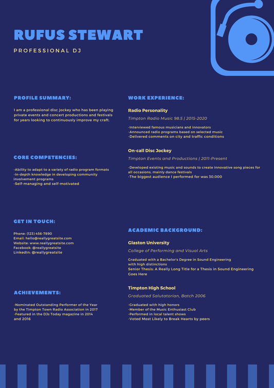 Colorful Turntable Vector Modern DJ Resume