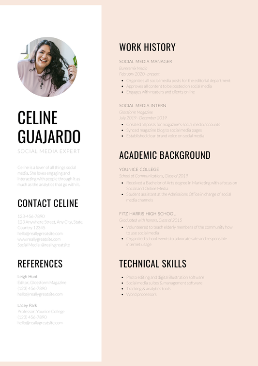 Infographic Resume in Light Orange White Color Block Style