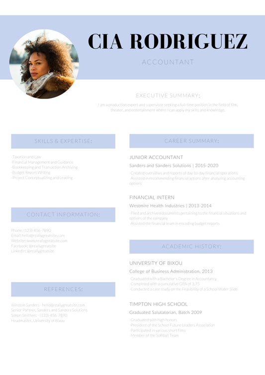 Lilac Simple Modern Accountant Corporate Resume