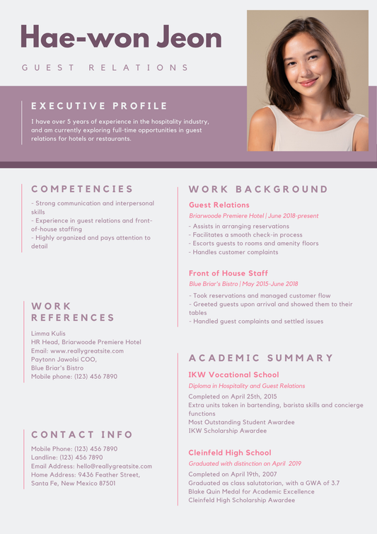 Maroon and Pink Flat Design Concierge Hospitality Resume