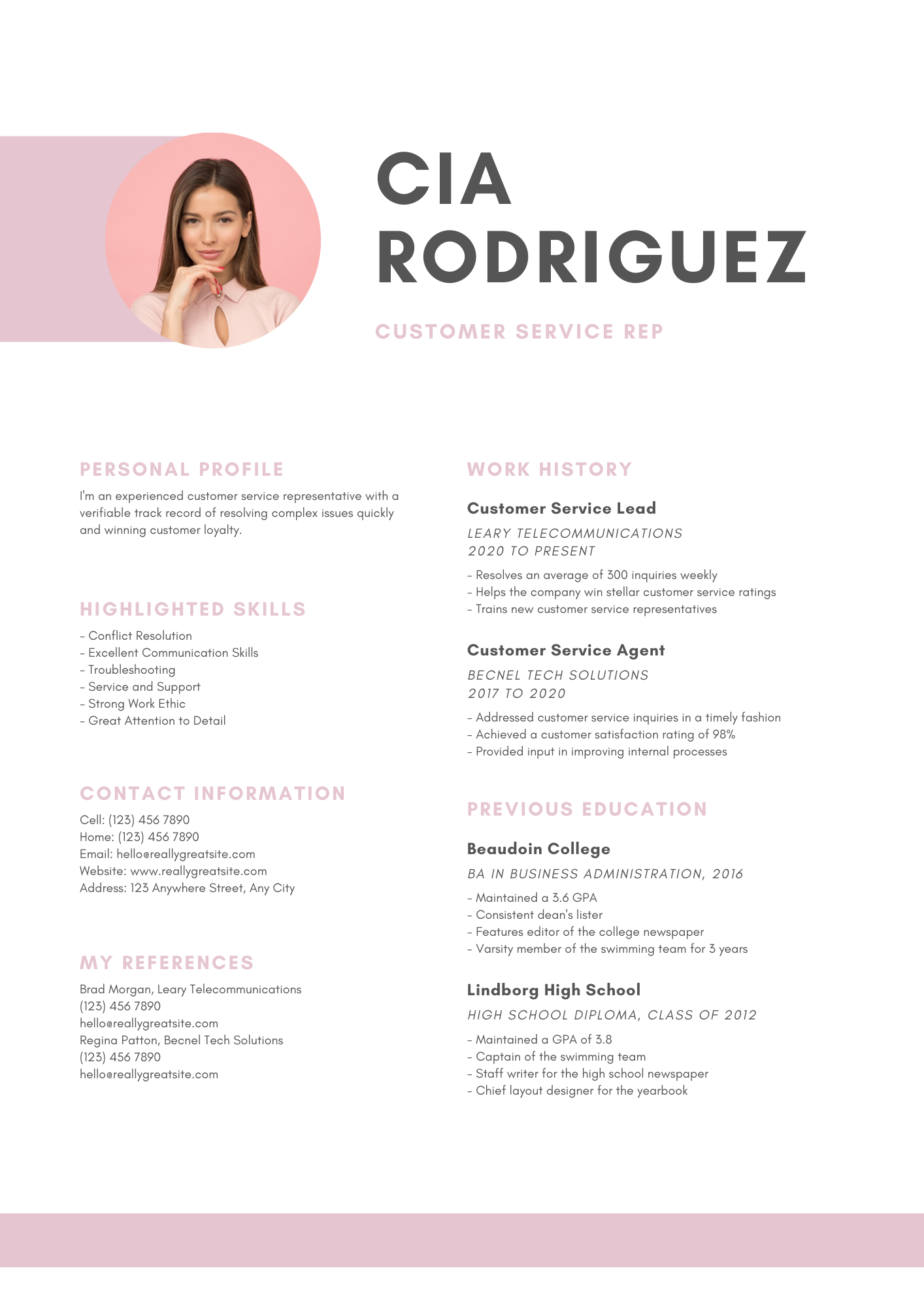 Misty Rose Lines Customer Service Resume