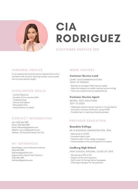 Misty Rose Lines Customer Service Resume