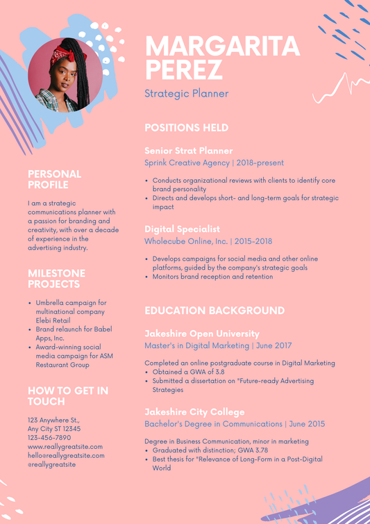 Pastel Pink Playful Doodles Advertising Resume