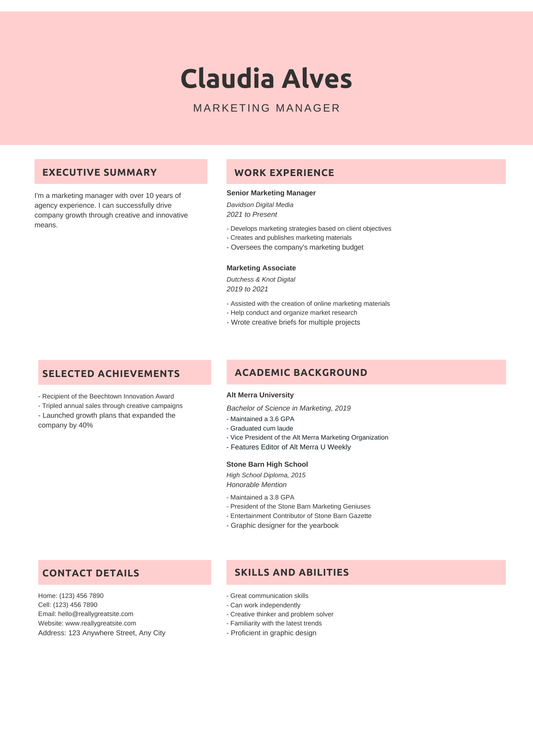 Pink Black Minimal Resume