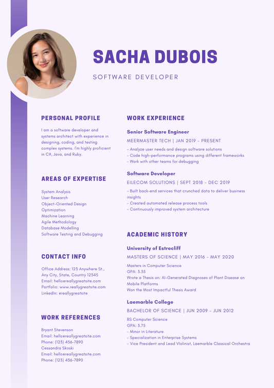 Purple Software Developer Technology Resume