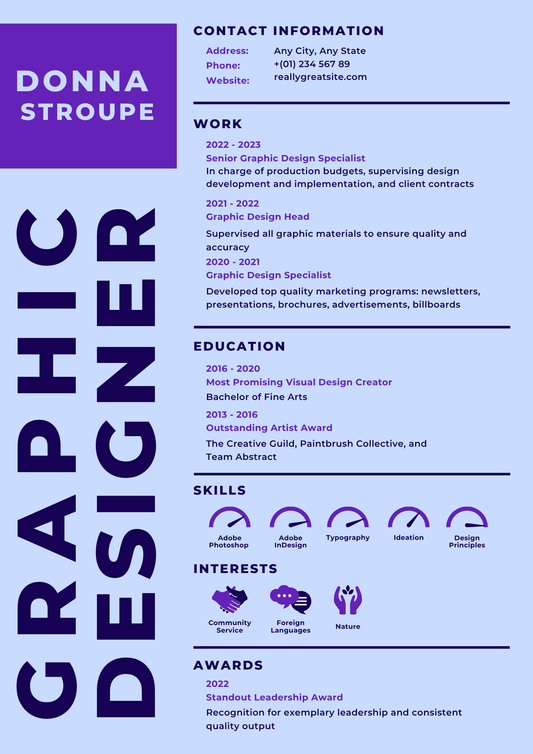 Purple and Periwinkle Bold & Bright Graphic Designer Resume