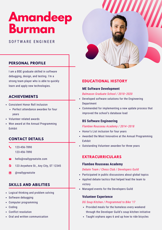 Red Abstract Software Engineer Resume