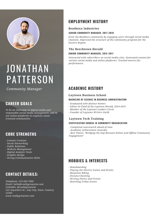 Universal Community Manager Resume