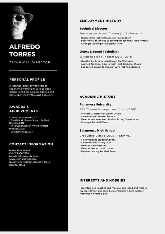 White Grey Black Theatre Resume