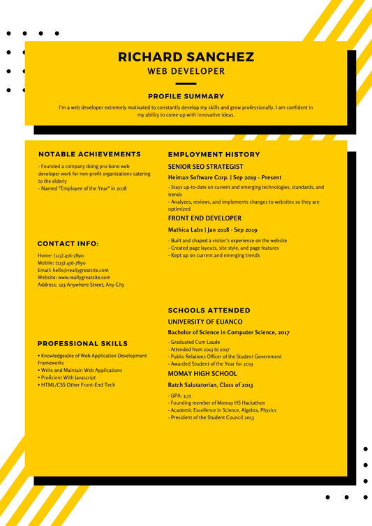 Yellow Black Shapes Infographic Resume