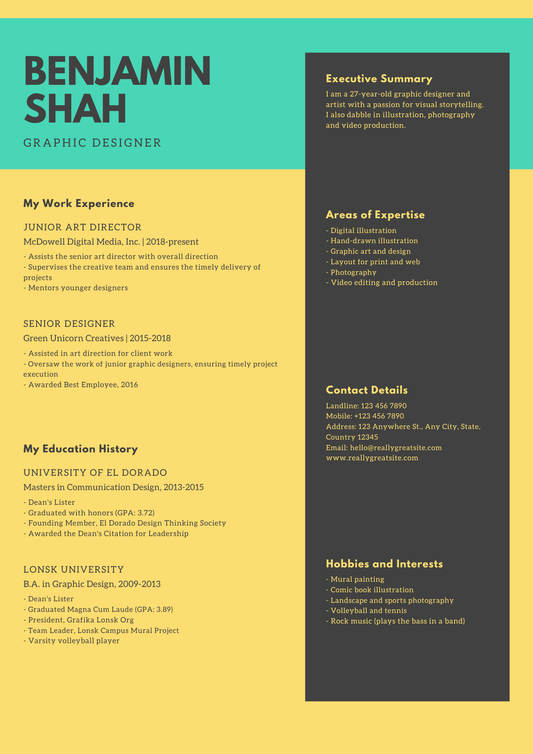 Yellow and Green Modern Creative Resume